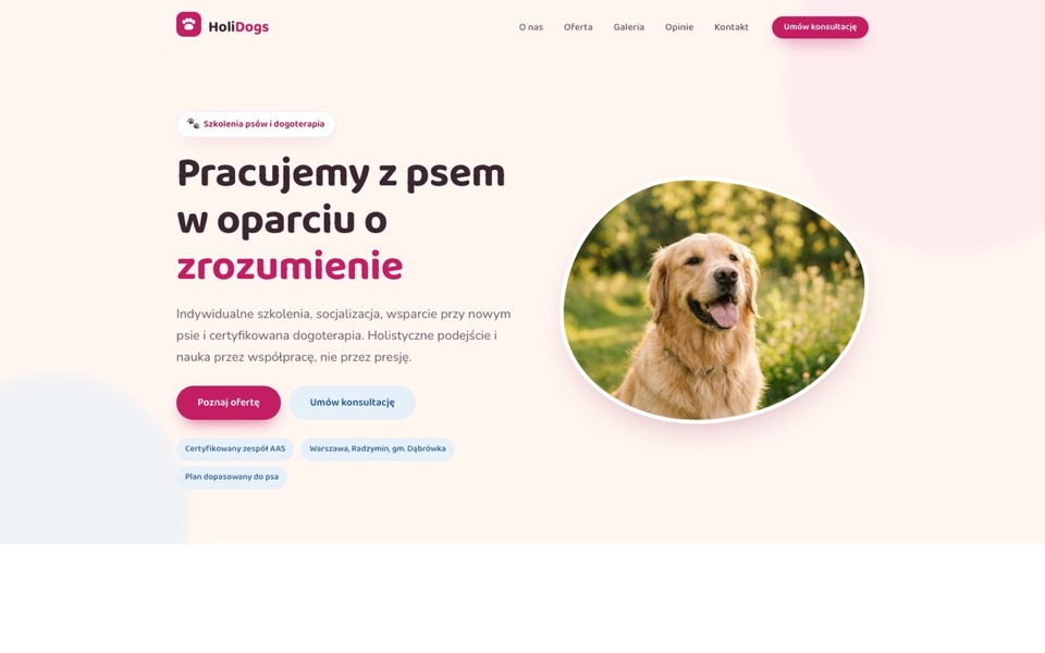 Zrzut strony: Szkolenia psów: zapisy na zajęcia i cennik