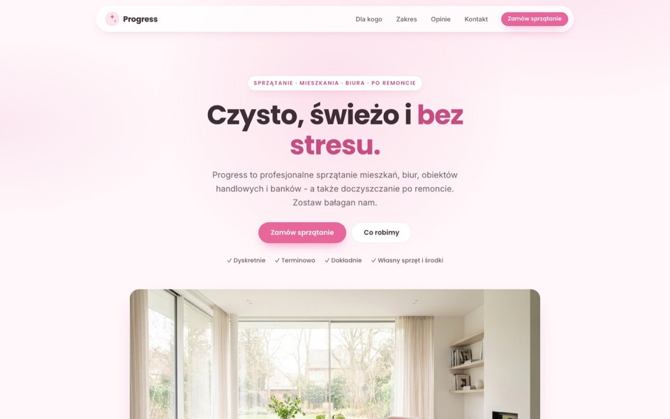 Zrzut strony: Usługi sprzątające: pakiety i zamówienie w 3 krokach